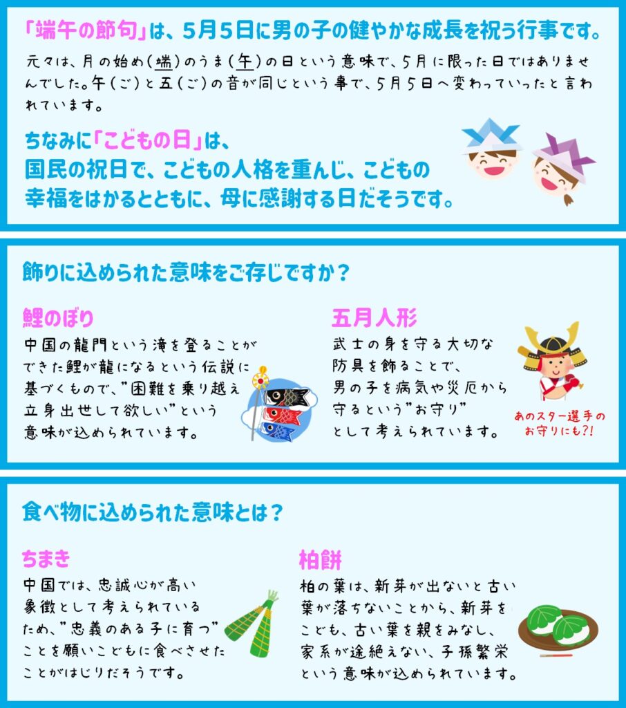 5月5日は端午の節句　こども達の成長を祝いましょう